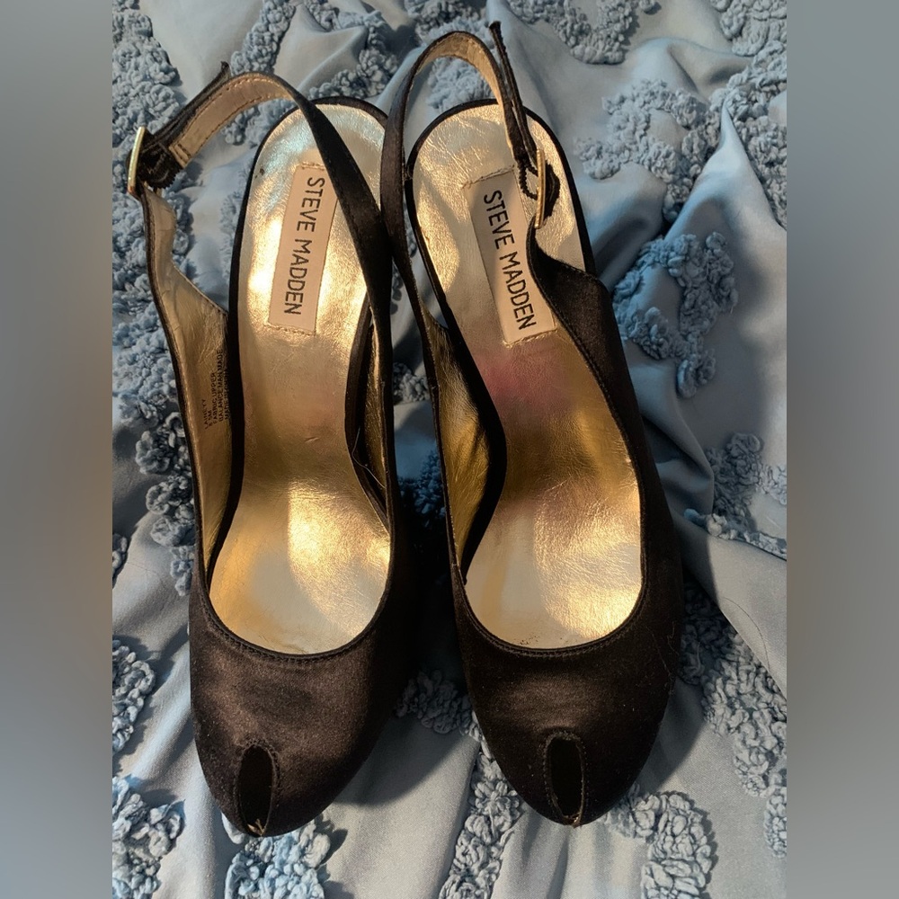 Steve Madden Black Peep-Toe Slingback Heels